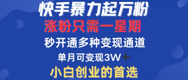 快手暴力起万粉，涨粉只需一星期，多种变现模式，直接秒开万合，单月变现过W【揭秘】-知识创作