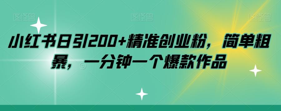 小红书日引200+精准创业粉，简单粗暴，一分钟一个爆款作品【揭秘】-知识创作