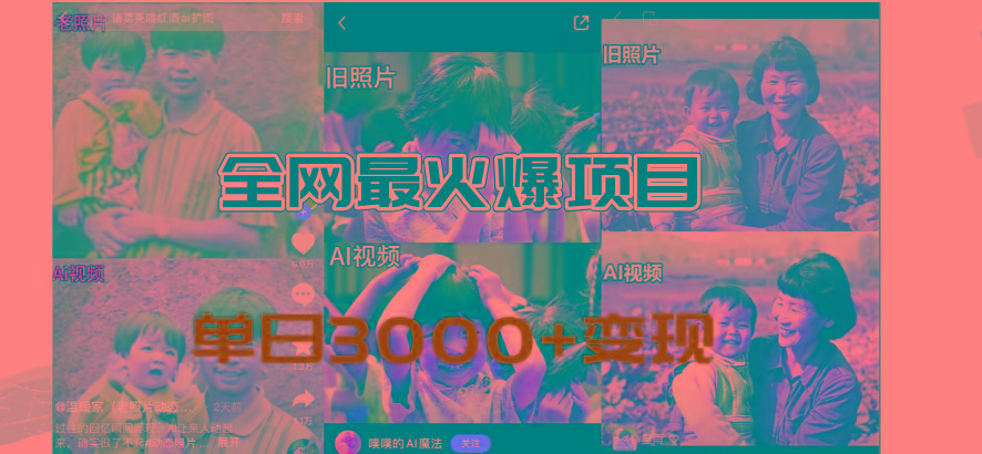 全网爆火的AI让老照片动起来教程，蹭热点日赚3000+，内含免费工具一键…-知识创作