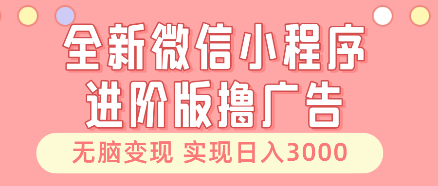 全新微信小程序进阶版撸广告 无脑变现睡后也有收入 日入3000＋-知识创作