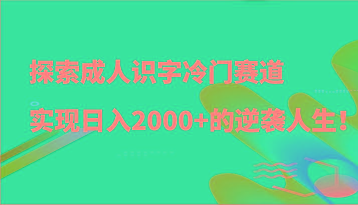 探索成人识字冷门赛道，实现日入2000+的逆袭人生！-知识创作
