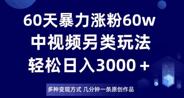 60天暴力涨粉60W，中视频另类玩法，日入3000＋，几分钟一条原创作品多种变现方式-知识创作