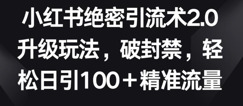 小红书绝密引流术2.0升级玩法，破封禁，轻松日引100+精准流量【揭秘】-知识创作