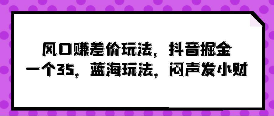 (10022期)风口赚差价玩法，抖音掘金，一个35，蓝海玩法，闷声发小财-知识创作