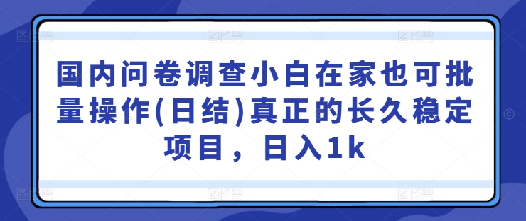 国内问卷调查小白在家也可批量操作(日结)真正的长久稳定项目，日入1k【揭秘】-知识创作