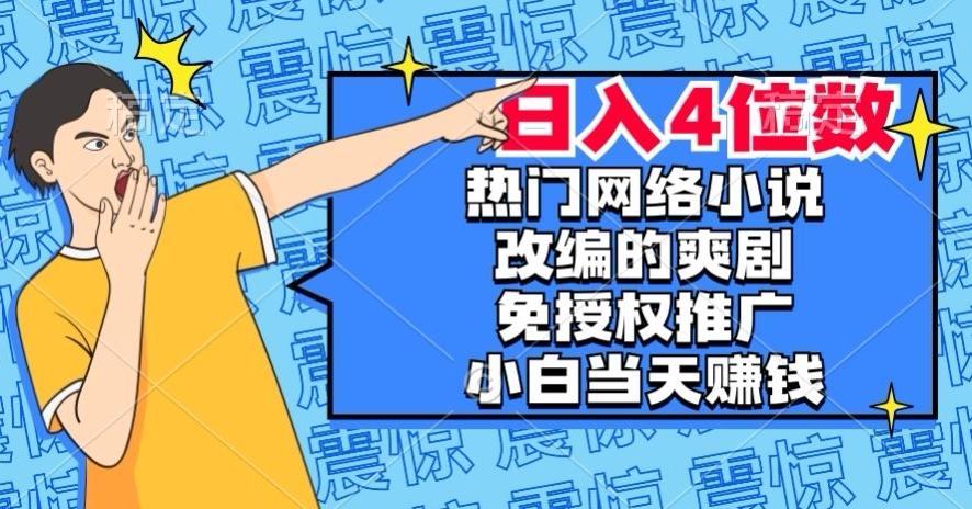 热门网络小说改编的爽剧，免授权推广，新人当天就能赚钱，日入4位数【揭秘】-知识创作
