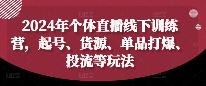 2024年个体直播训练营，起号、货源、单品打爆、投流等玩法-知识创作