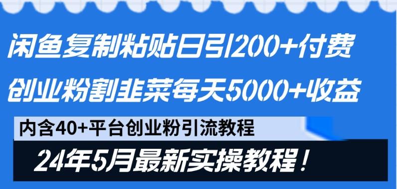 闲鱼复制粘贴日引200+付费创业粉，24年5月最新方法！割韭菜日稳定5000+收益-知识创作
