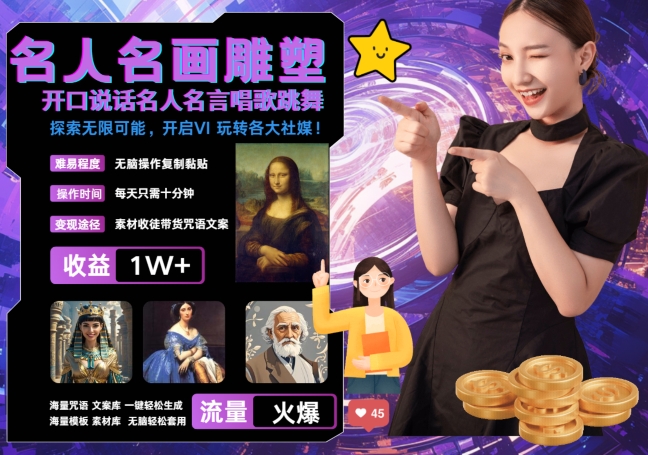 世界名画名人名言超强反转唱歌跳舞说话 吸睛火爆流量爆炸 每天三分钟 轻松月入破W-知识创作