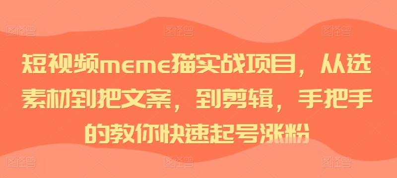 短视频meme猫实战项目，从选素材到把文案，到剪辑，手把手的教你快速起号涨粉-知识创作