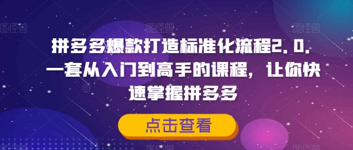 拼多多爆款打造标准化流程2.0，一套从入门到高手的课程，让你快速掌握拼多多-知识创作