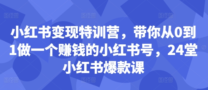 小红书变现特训营，带你从0到1做一个赚钱的小红书号，24堂小红书爆款课-知识创作