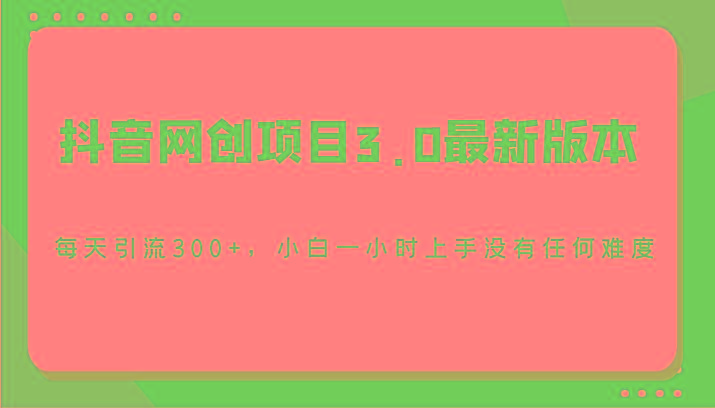 抖音网创项目3.0最新版本，每天引流300+，小白一小时上手没有任何难度-知识创作