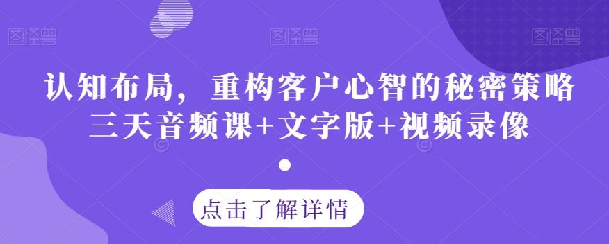 认知布局，重构客户心智的秘密策略三天音频课+文字版+视频录像-知识创作