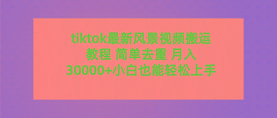 (9804期)tiktok最新风景视频搬运教程 简单去重 月入30000+附全套工具-知识创作