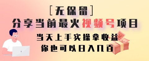 无保留分享当前最火视频号项目，当天上手实操拿收益，你也可以日入几百-知识创作