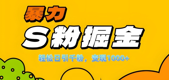 单人单机日引千粉，变现1k+，S粉流量掘金计划攻略【揭秘】-知识创作