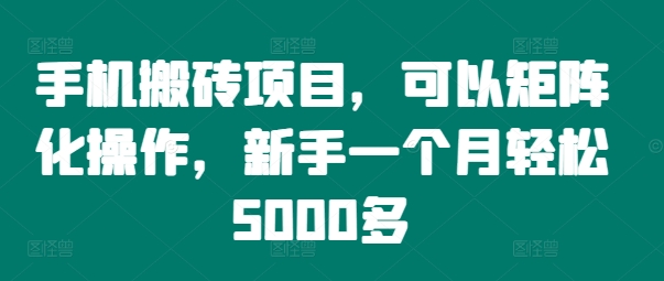 手机搬砖项目，可以矩阵化操作，新手一个月轻松5000多-知识创作