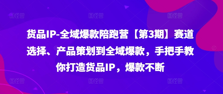 货品IP全域爆款陪跑营【第3期】赛道选择、产品策划到全域爆款，手把手教你打造货品IP，爆款不断-知识创作