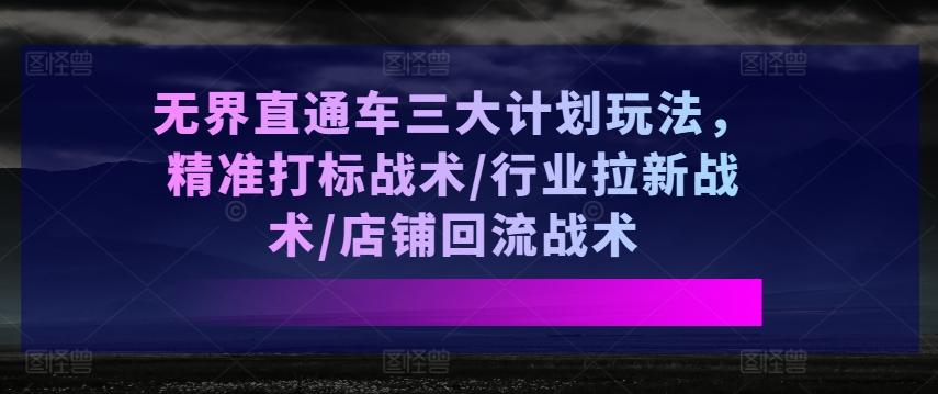 无界直通车三大计划玩法，精准打标战术/行业拉新战术/店铺回流战术-知识创作