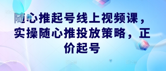 随心推起号线上视频课，实操随心推投放策略，正价起号-知识创作