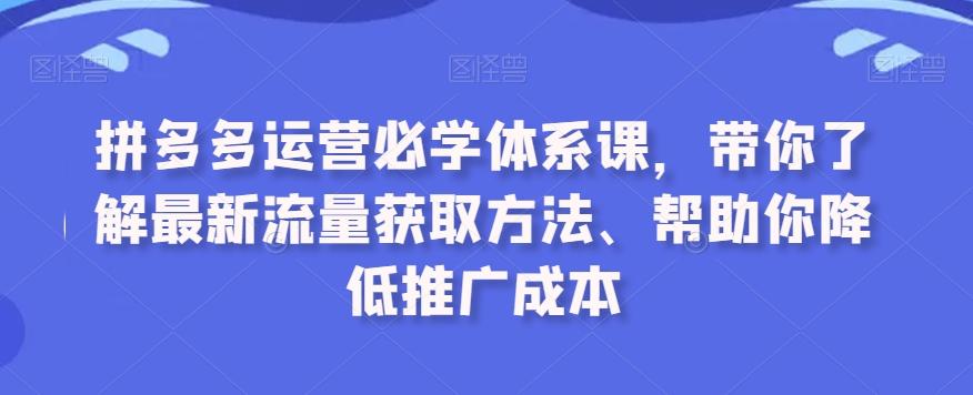 拼多多运营必学体系课，带你了解最新流量获取方法、帮助你降低推广成本-知识创作