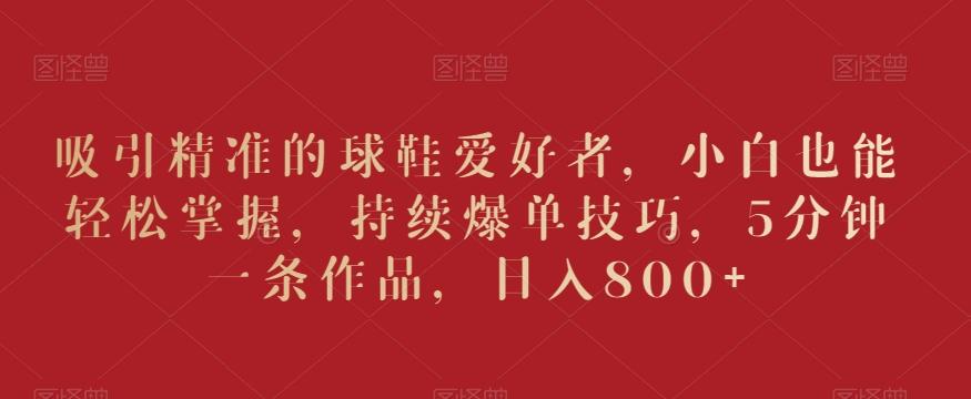 吸引精准的球鞋爱好者，小白也能轻松掌握，持续爆单技巧，5分钟一条作品，日入800+【揭秘】-知识创作