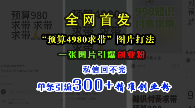 小红书“预算4980带我飞”图片打法，一张图片引爆创业粉，私信回不完，单条引流300+精准创业粉-知识创作