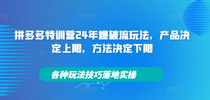 拼多多特训营24年爆破流玩法，产品决定上限，方法决定下限，各种玩法技巧落地实操-知识创作