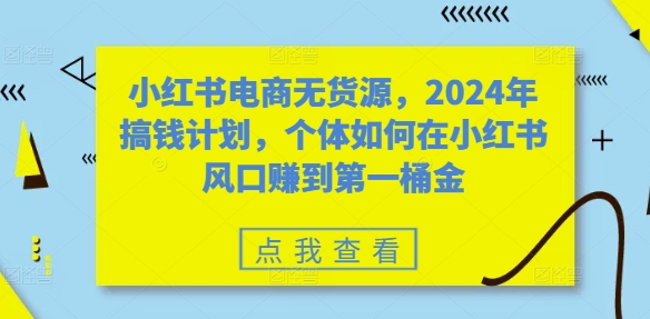 小红书电商无货源，2024年搞钱计划，个体如何在小红书风口赚到第一桶金-知识创作
