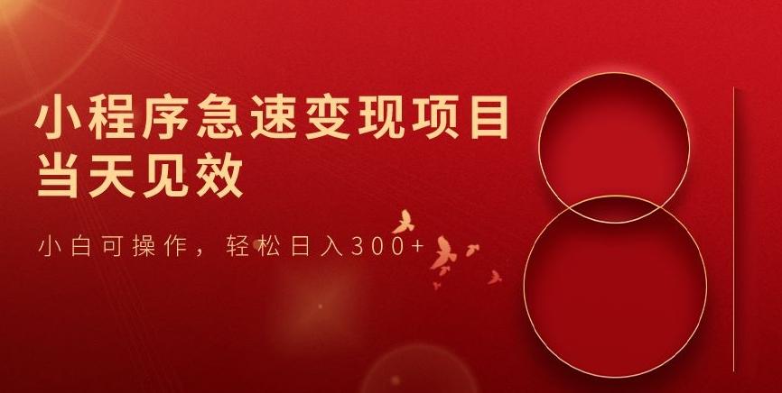 小程序急速变现项目，当天见效，小白可操作，轻松日入300+-知识创作
