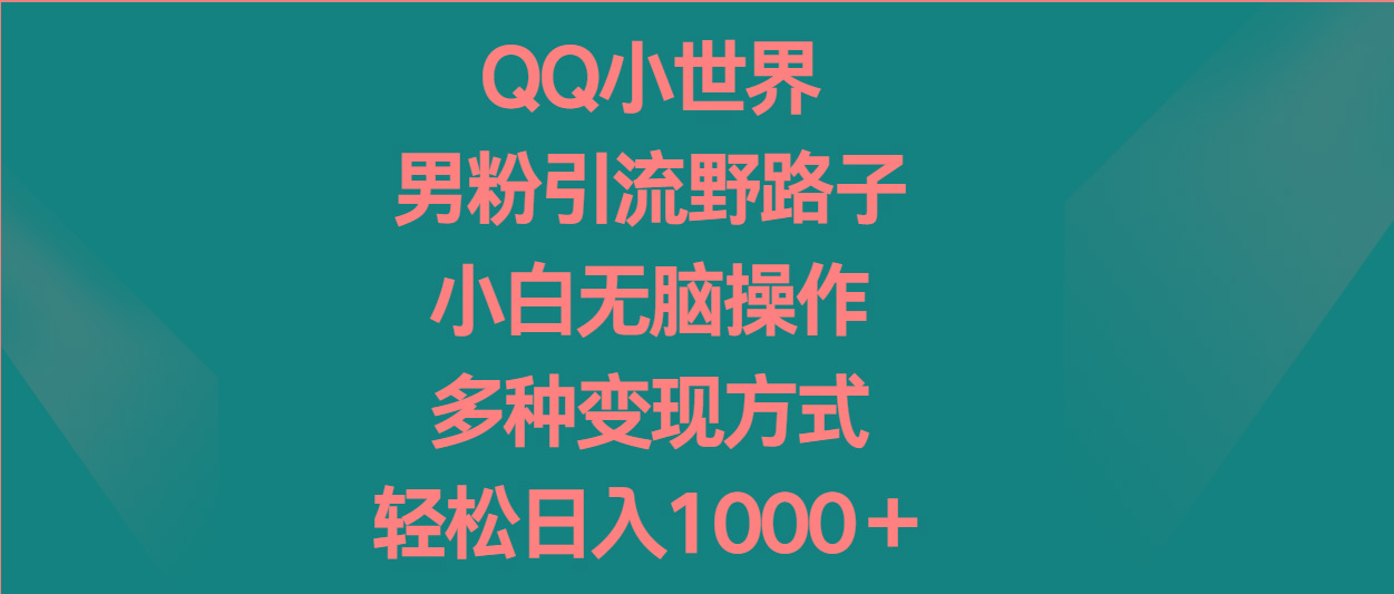 QQ小世界男粉引流野路子，小白无脑操作，多种变现方式轻松日入1000＋-知识创作
