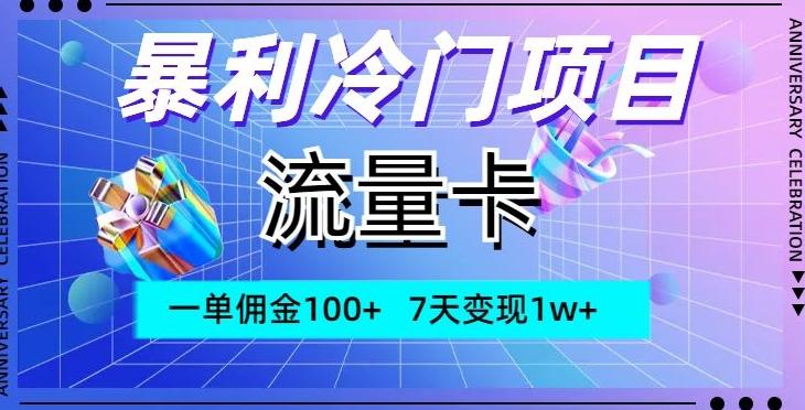暴利冷门项目，流量卡，一单佣金100+，7天变现1w+-知识创作