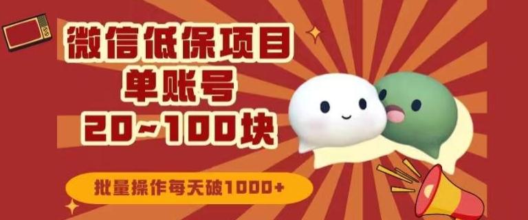 微信领低保单账号20元-100元，批量操作每天破1000+-知识创作