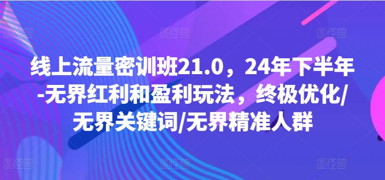 线上流量密训班21.0，24年下半年-无界红利和盈利玩法，终极优化/无界关键词/无界精准人群-知识创作