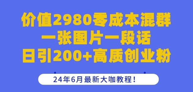 价值2980零成本混群一张图片一段话日引200+高质创业粉，24年6月最新大咖教程【揭秘】-知识创作