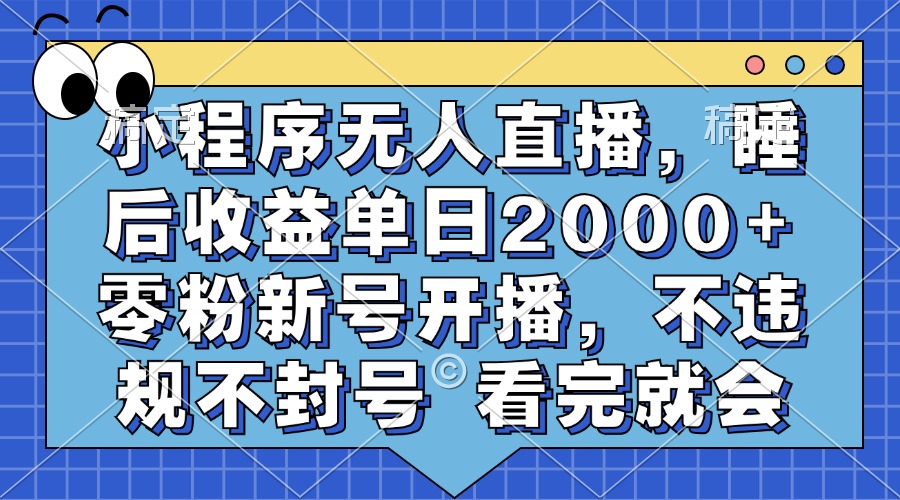 小程序无人直播，睡后收益单日2000+ 零粉新号开播，不违规不封号 看完就会-知识创作