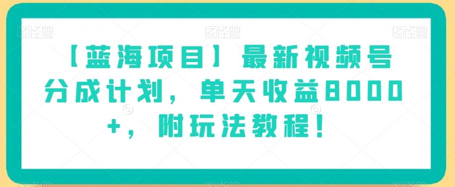 【蓝海项目】最新视频号分成计划，单天收益8000+，附玩法教程！-知识创作