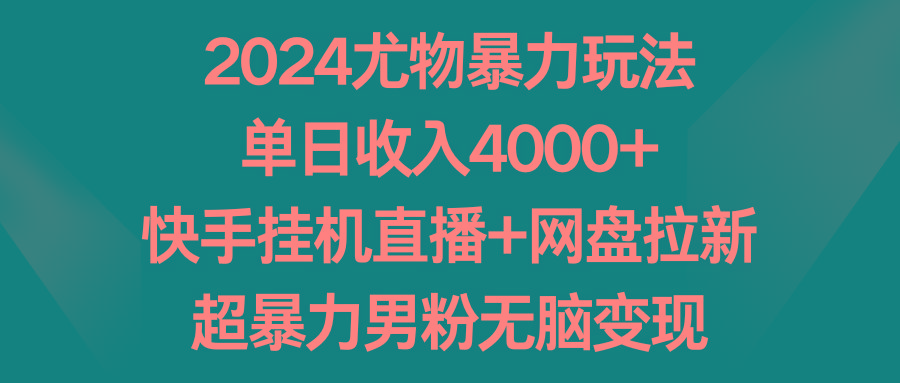 2024尤物暴力玩法 单日收入4000+快手挂机直播+网盘拉新 超暴力男粉无脑变现-知识创作