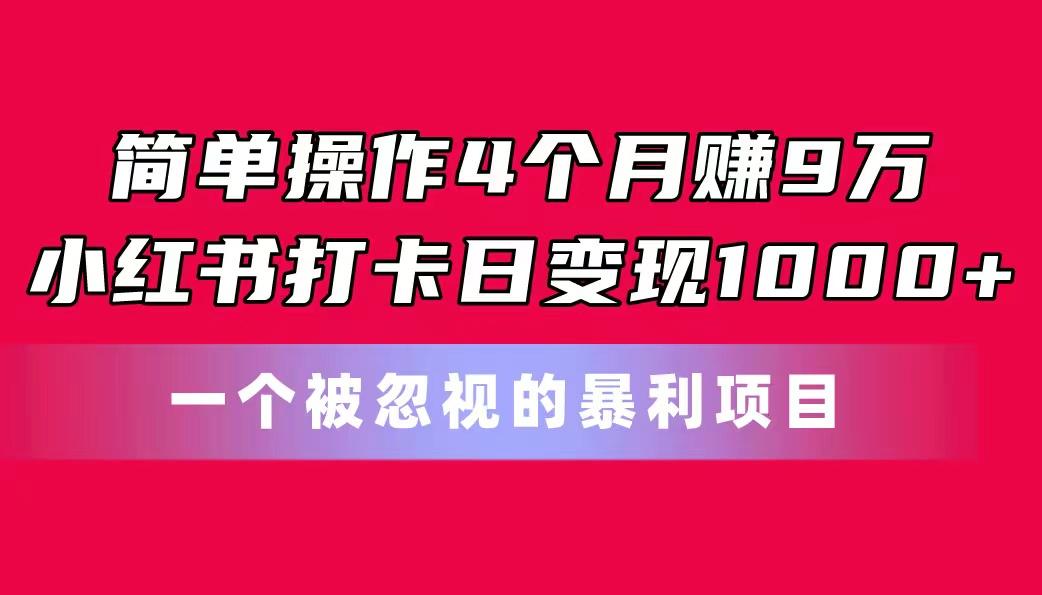 简单操作4个月赚9万！小红书打卡日变现1000+！一个被忽视的暴力项目-知识创作