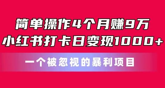 简单操作4个月赚9w，小红书打卡日变现1k，一个被忽视的暴力项目【揭秘】-知识创作