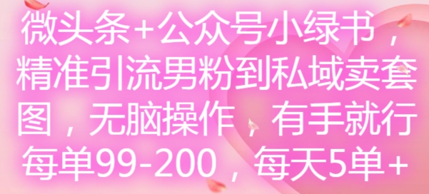 微头条+公众号小绿书，精准引流男粉到私域卖套图，无脑操作，有手就行，每单99-200，每天5单-知识创作